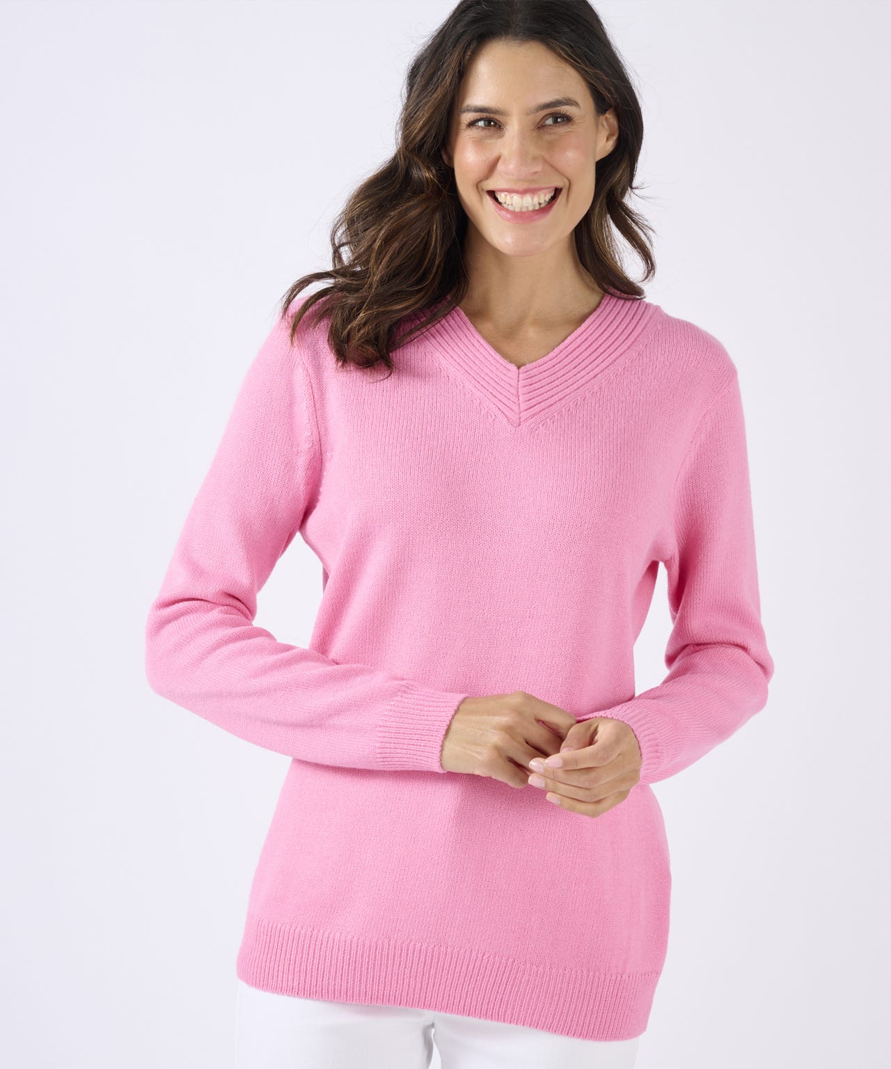 Damart Women's Pink V-Neck Jumper