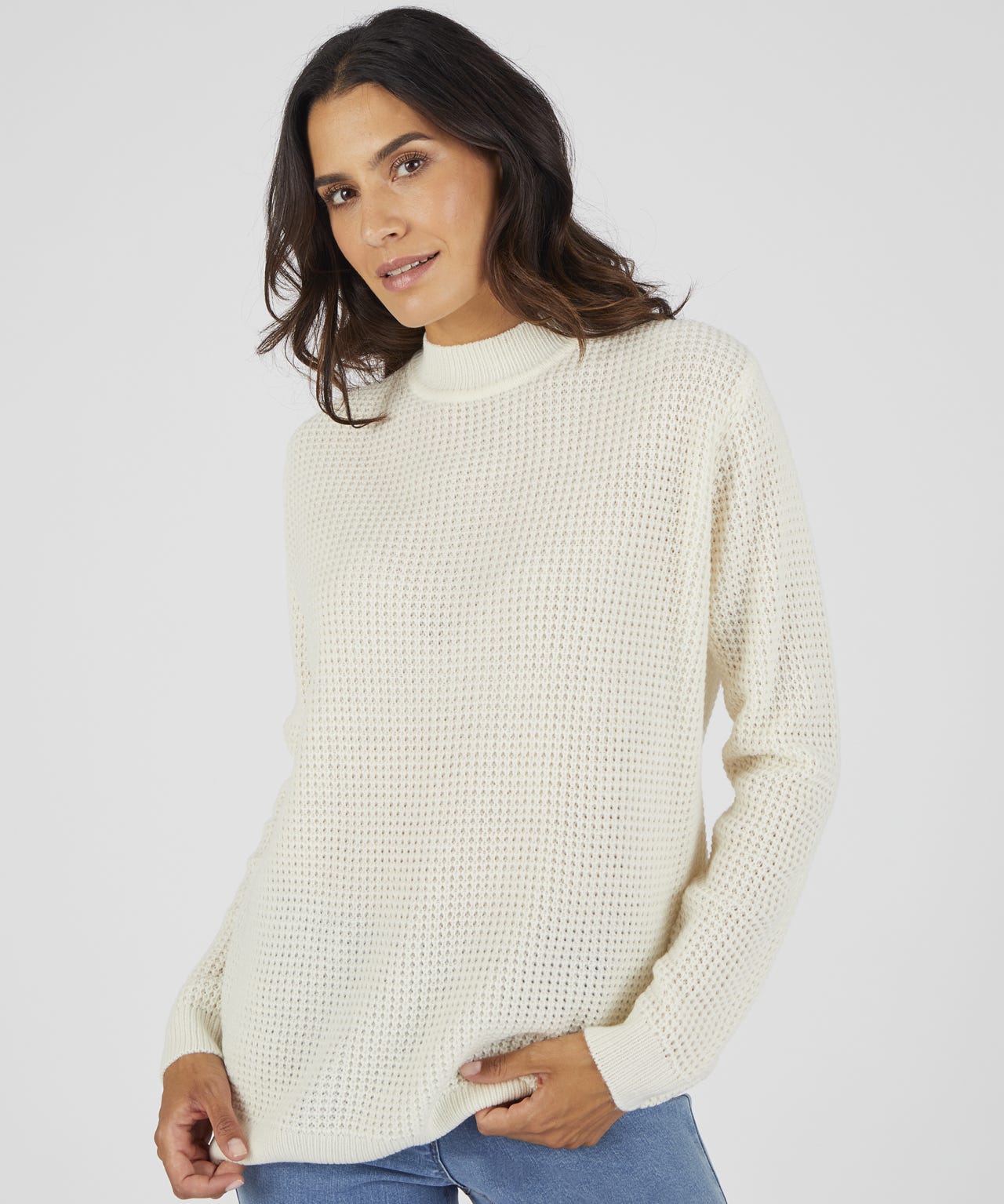 Damart Women's Ecru Waffle Turtleneck Jumper