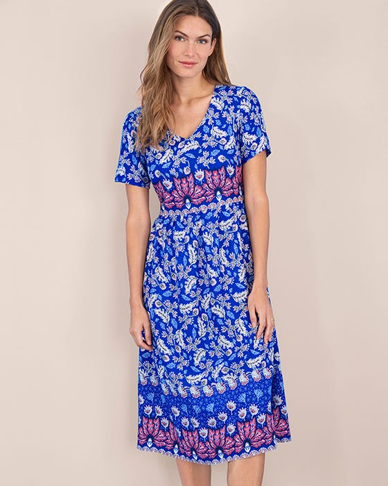 Damart Women's Blue Leaf Print Dress