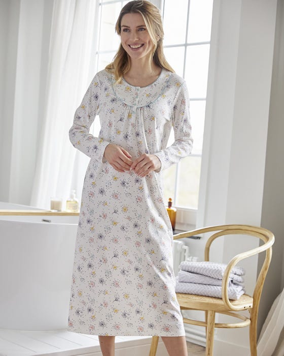 Pack of 2 Combed Cotton Long Sleeve Nightdresses