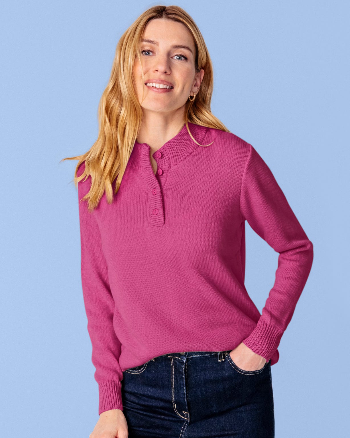 Damart Women's Dark Fuchsia Button-Neck Jumper