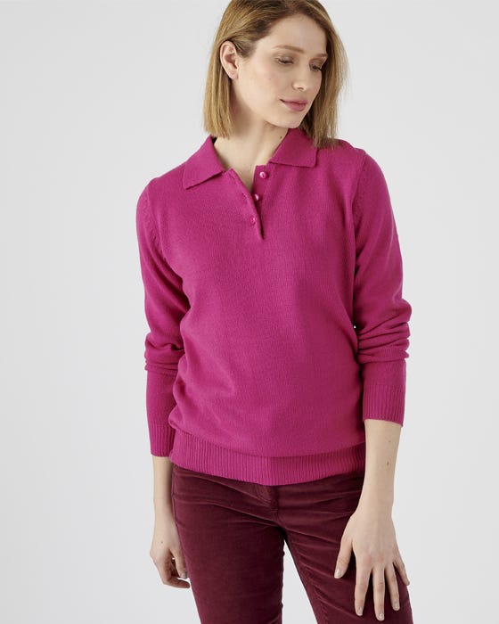 Damart Women's Dark Fuchsia Polo Collar Jumper