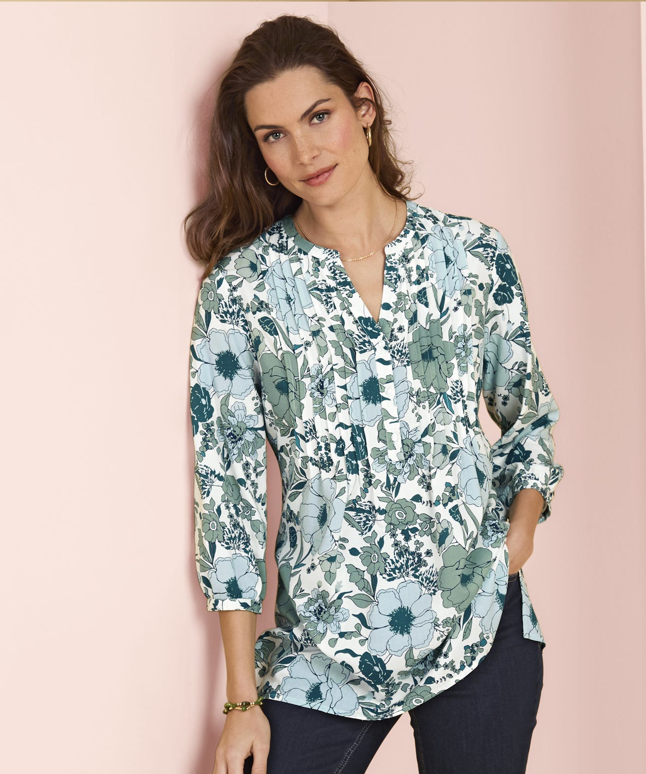 Damart Women's Green Print Printed Tunic