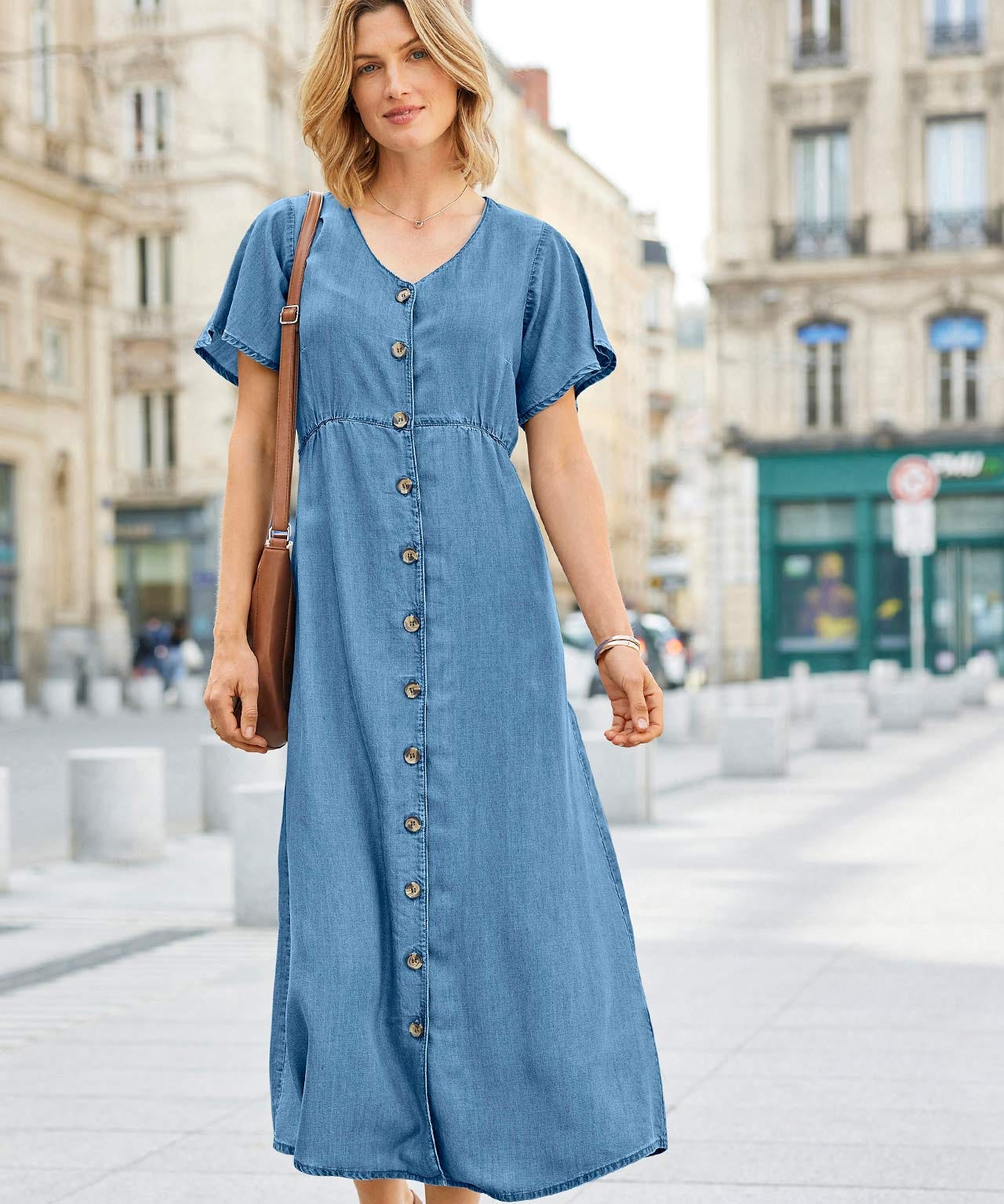 Chambray Button Through Dress