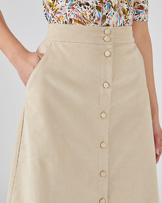 Corduroy Skirt with Button Detail