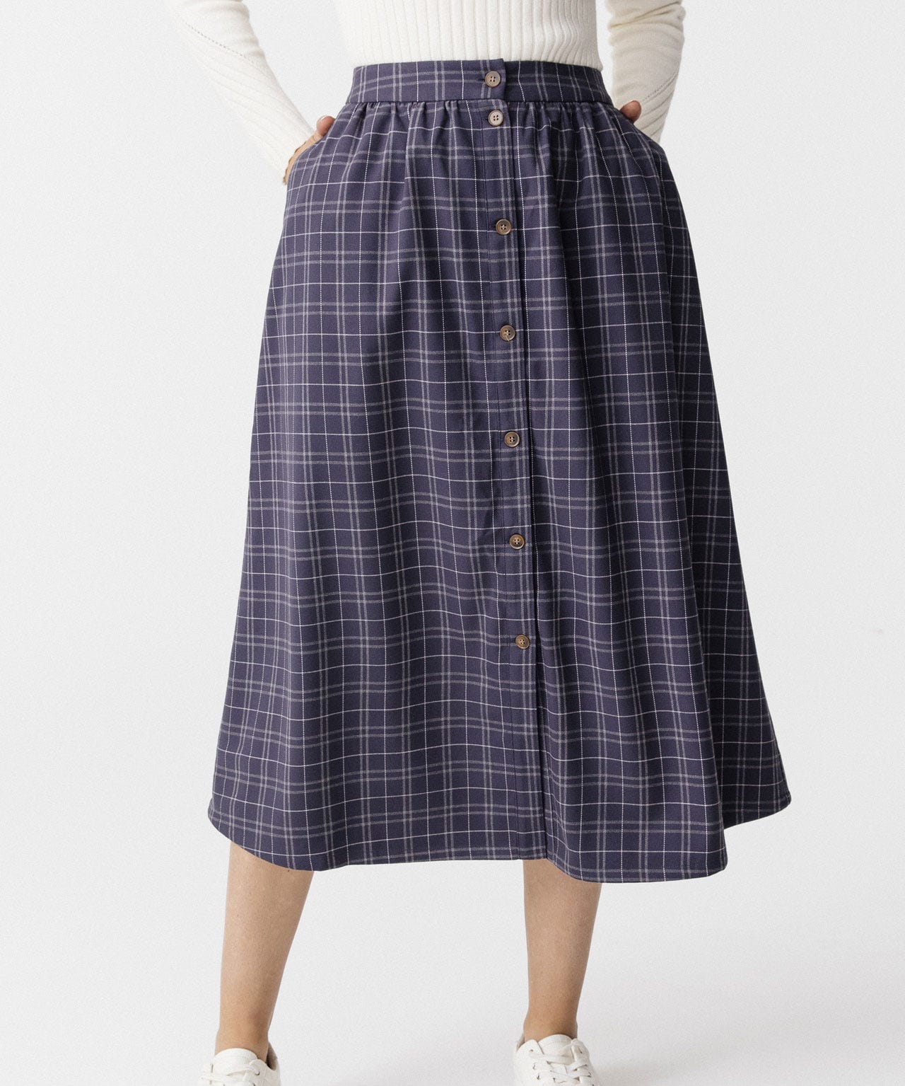 Check Button-Through Skirt