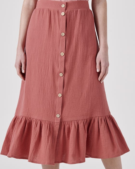 Button-through Tiered Skirt