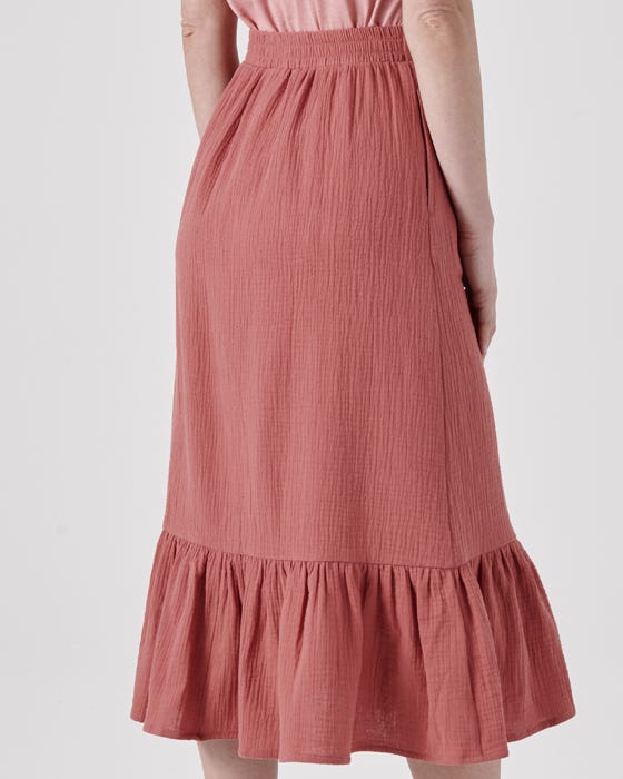 Button-through Tiered Skirt