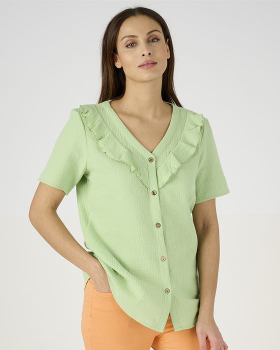 Cheesecloth Frill-Collar Blouse