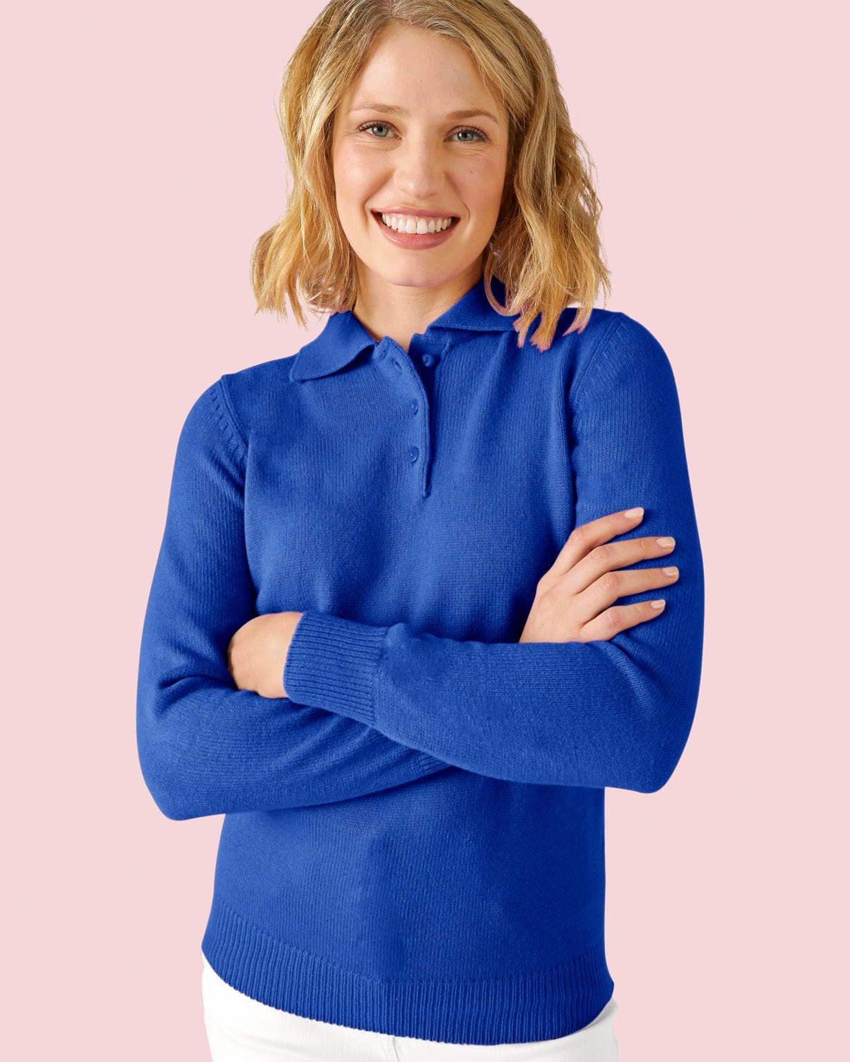 Damart Women's Sapphire Blue Polo Collar Jumper