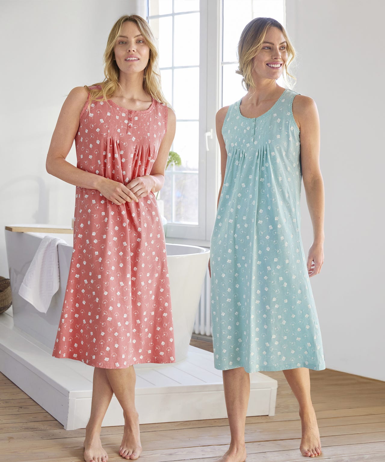 Pack of 2 Sleeveless Cotton Nightdresses