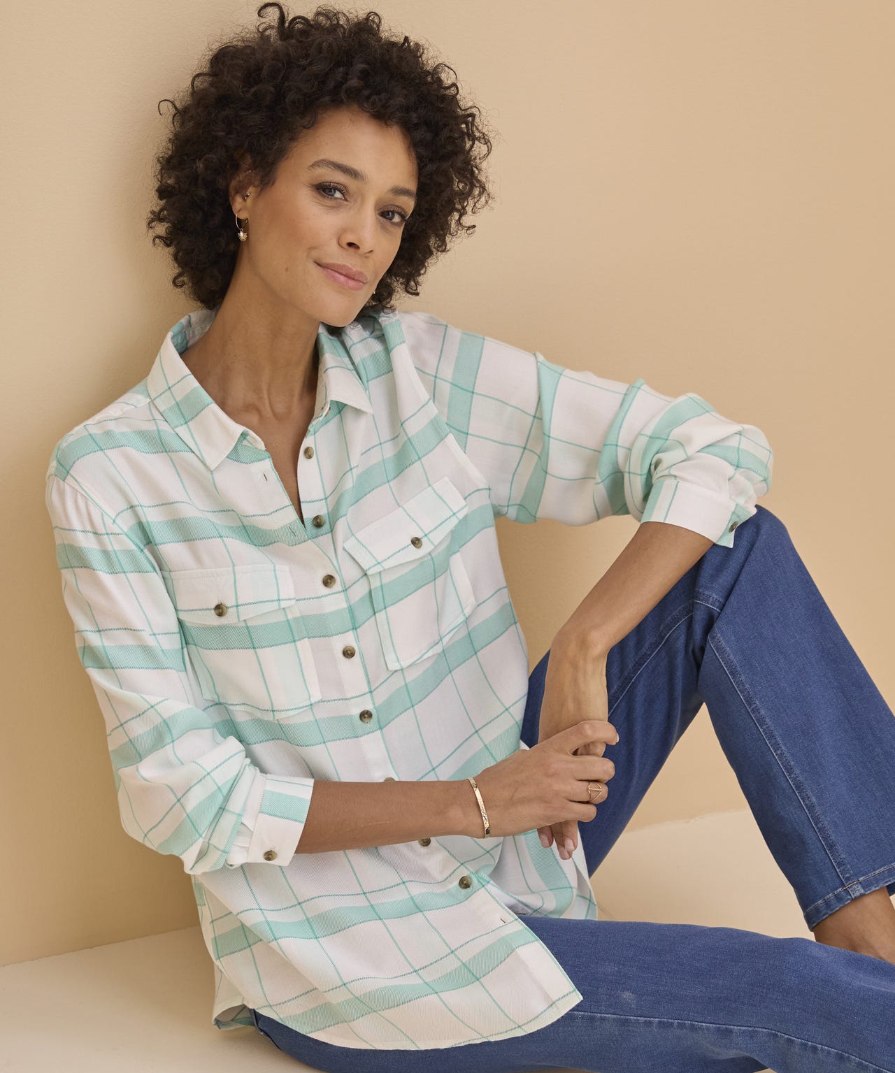 Damart Women's Aqua Check Skin Soft Check Shirt