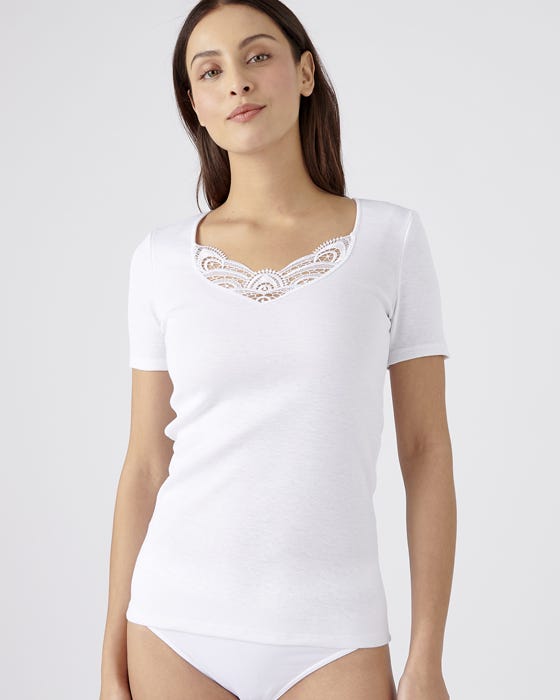 Damart Women's White Thermal Medium Warmth Short Sleeved T-Shirt