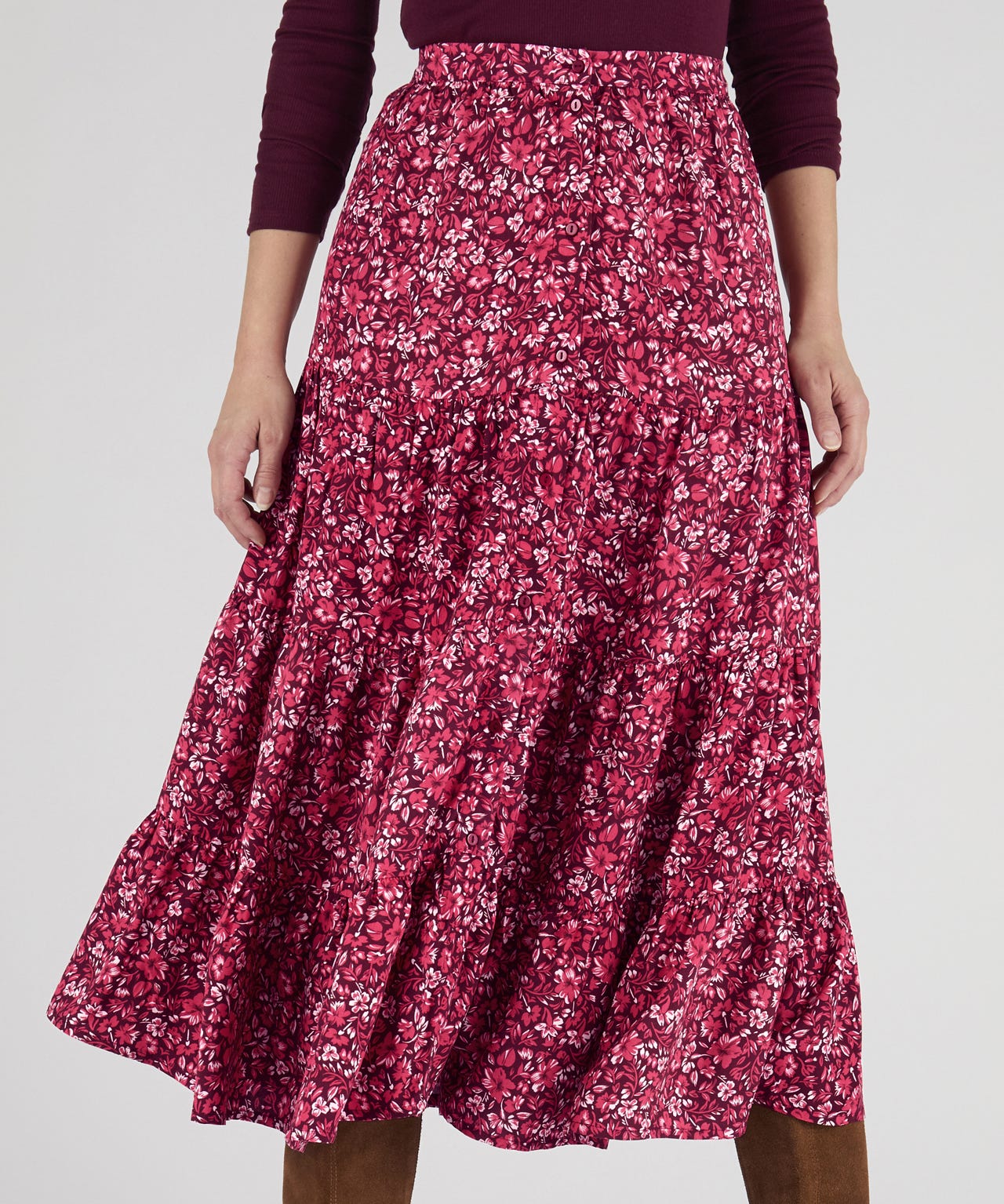 Button-through Print Skirt