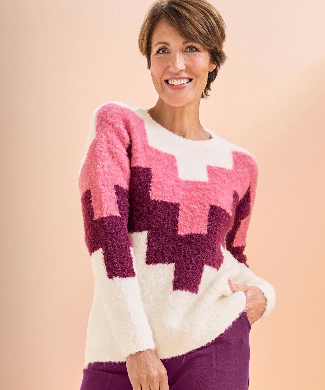 Damart Women's Pink Jacquard Jumper