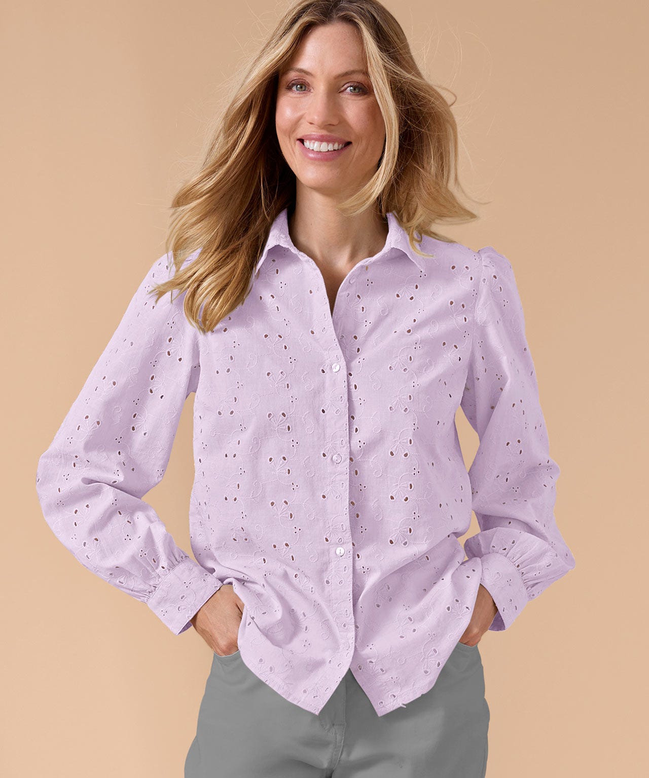 Damart Women's Lilac Broderie Anglaise Blouse