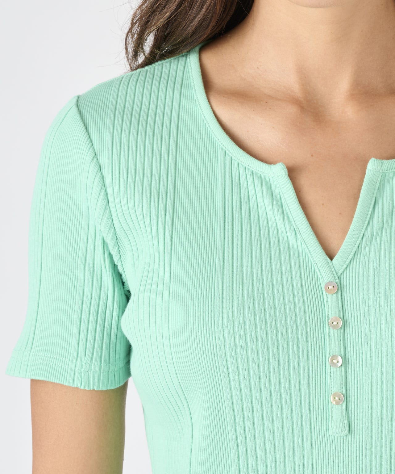 Ribbed Notch Neck T-shirt 