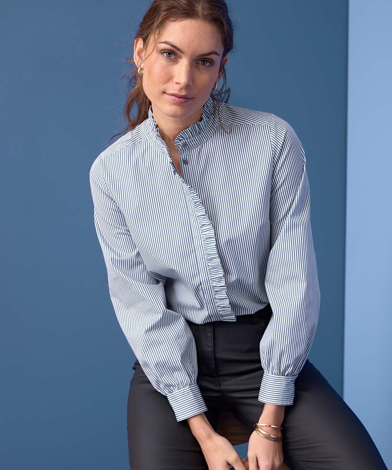 Stripe Frill Trim Blouse - Blouse - Damart.co.uk