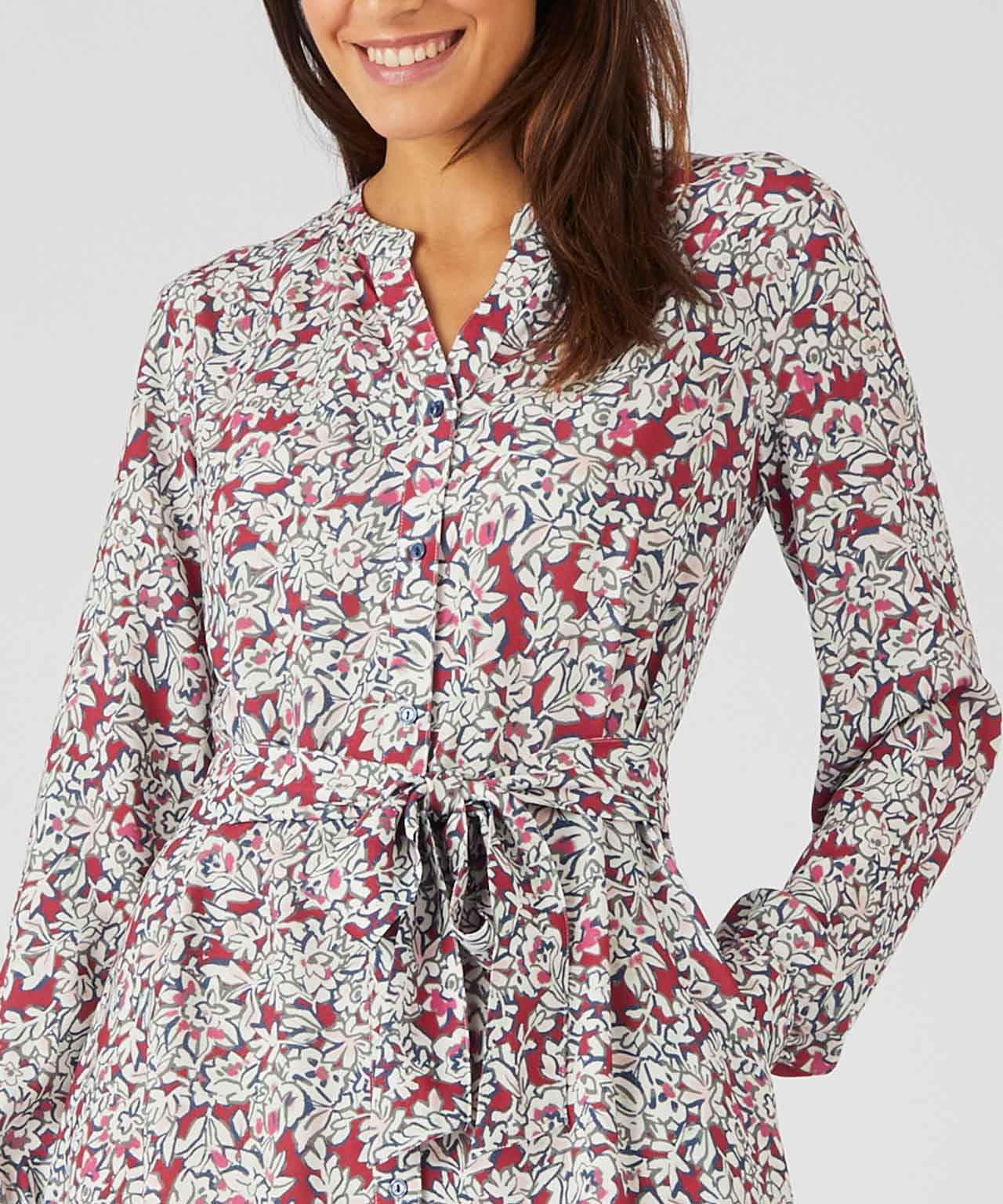 Printed Flared Button-front Dress 