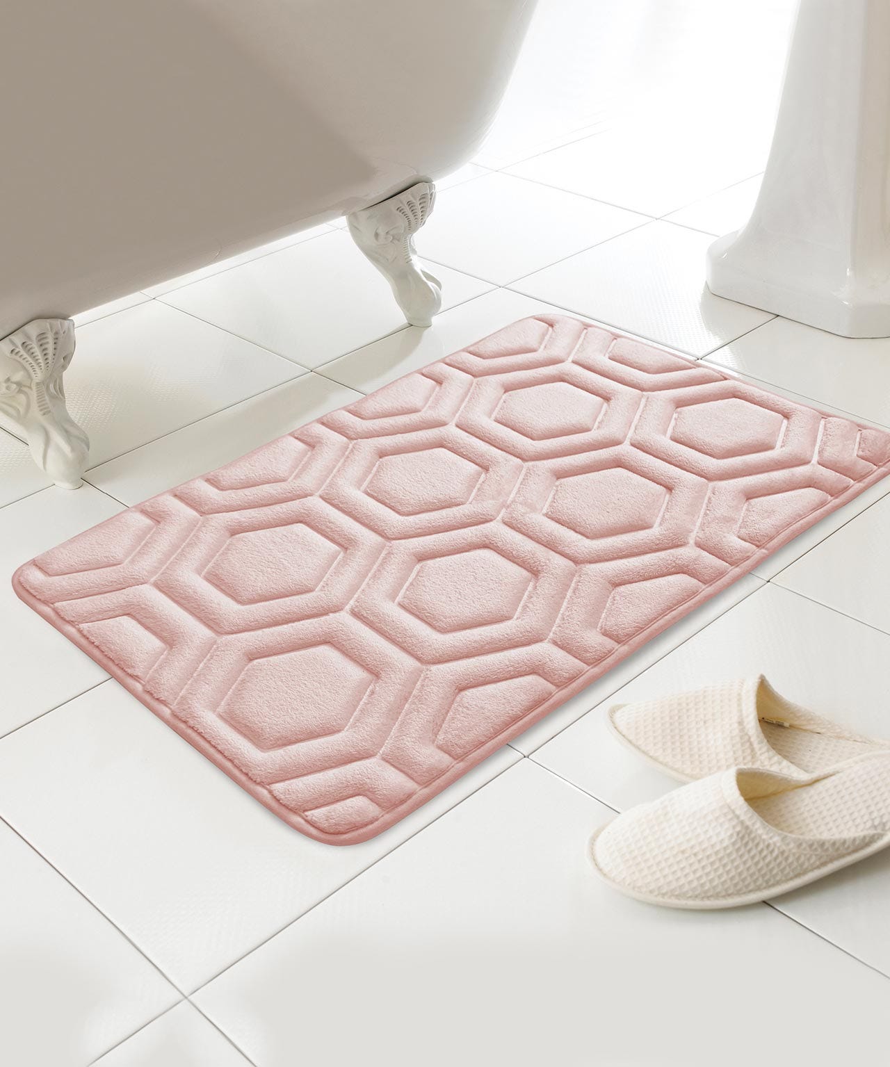 Damart Unisex Pink Multicolor Geo Memory Foam Bath Mat