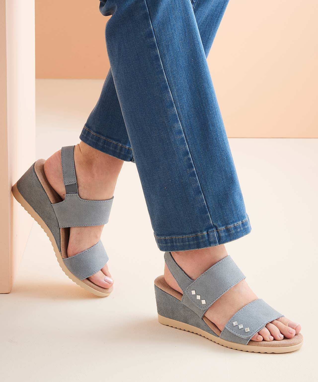Touch Fasten Suede Wedge Sandal 
