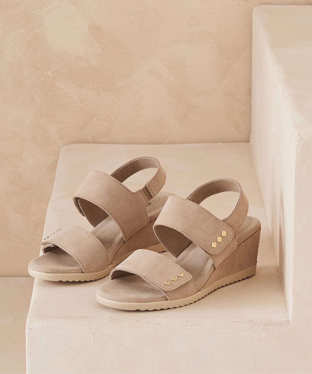 Touch Fasten Suede Wedge Sandal 