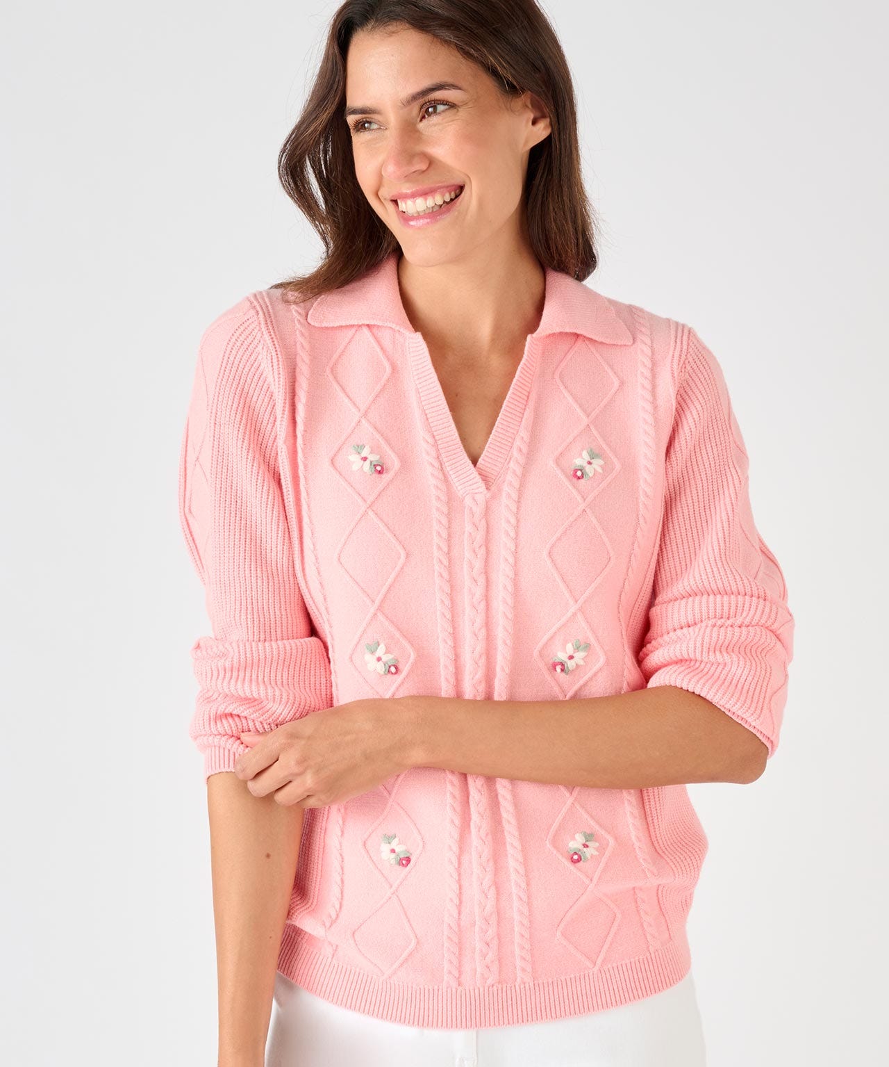 Embroidered Open Neck Jumper 