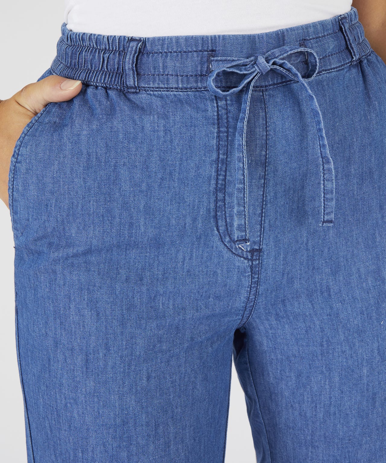 Cropped Pull-on Cotton Trousers 