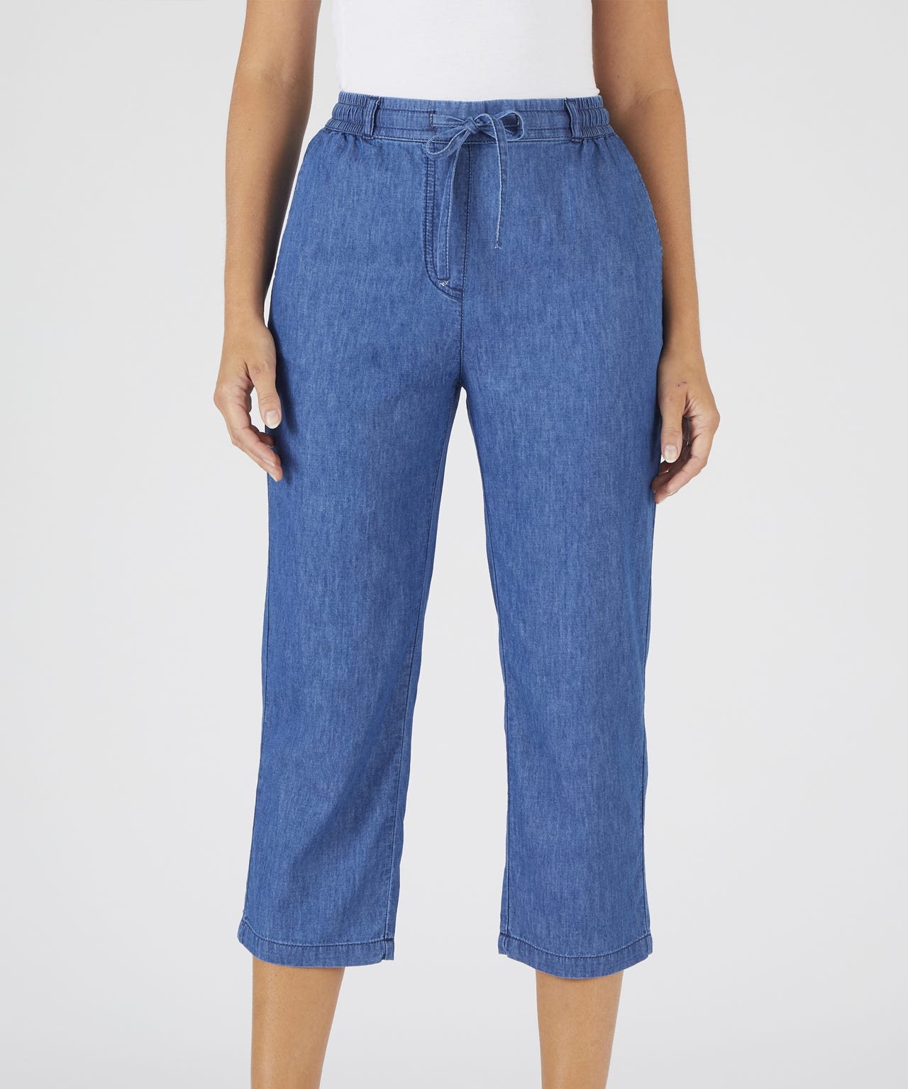 Cropped Pull-on Cotton Trousers 