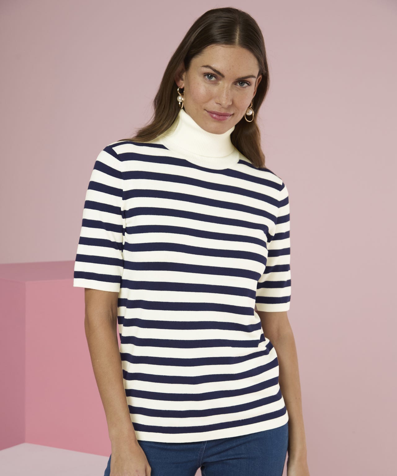 Short Sleeve Roll Neck Jumper 