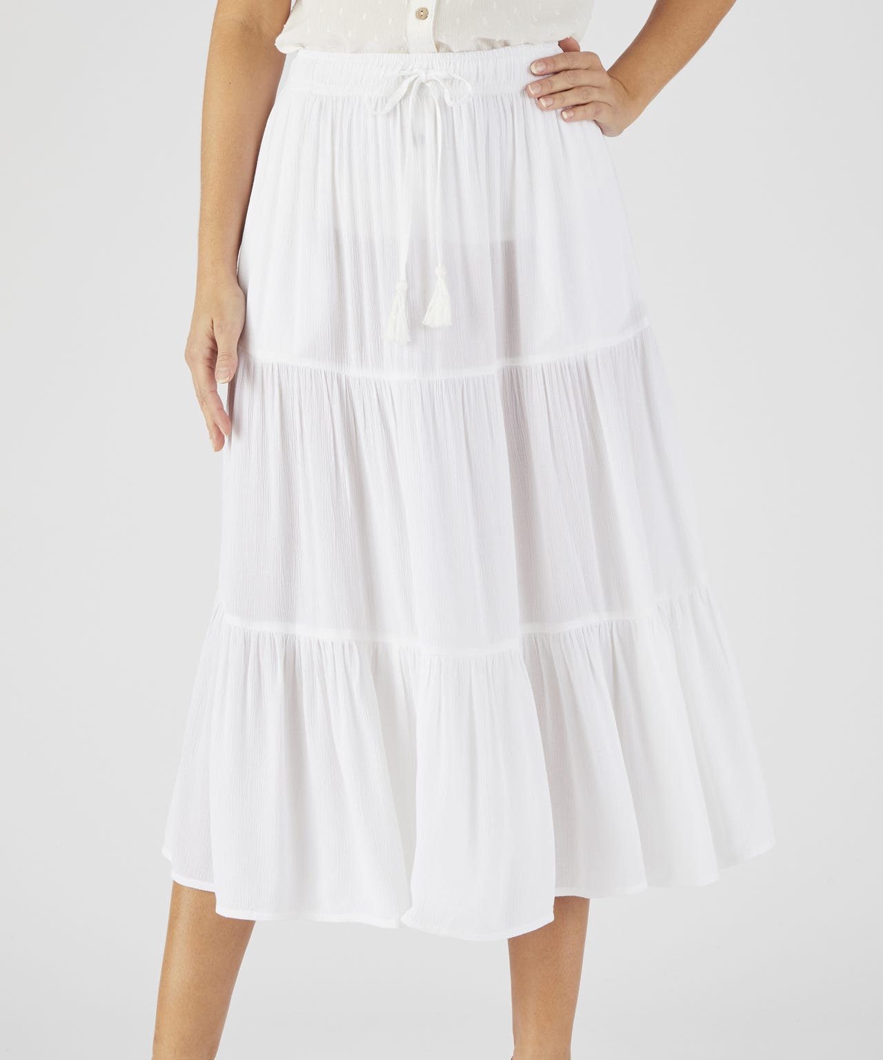 Damart Women's White Crinkle Tiered Skirt
