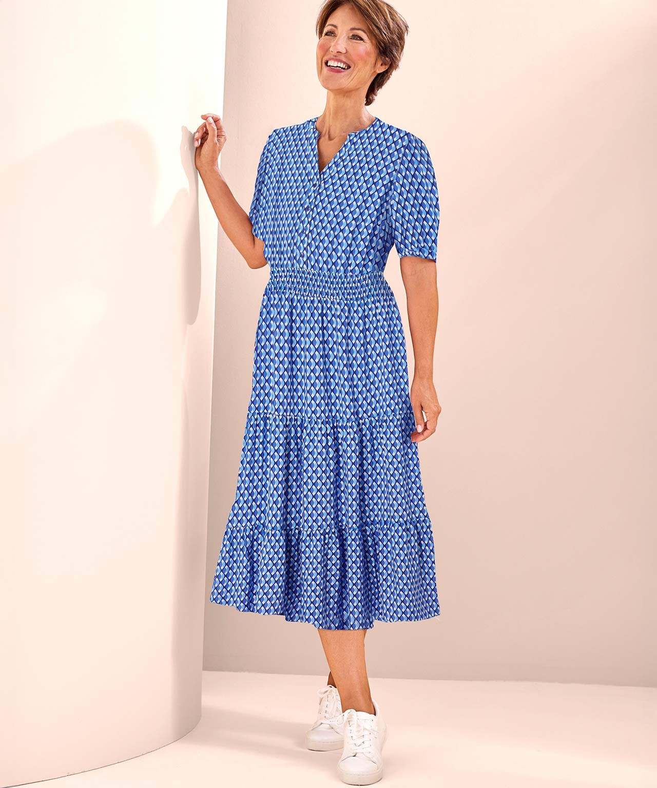 Elasticated Waist Tiered Print Dress 