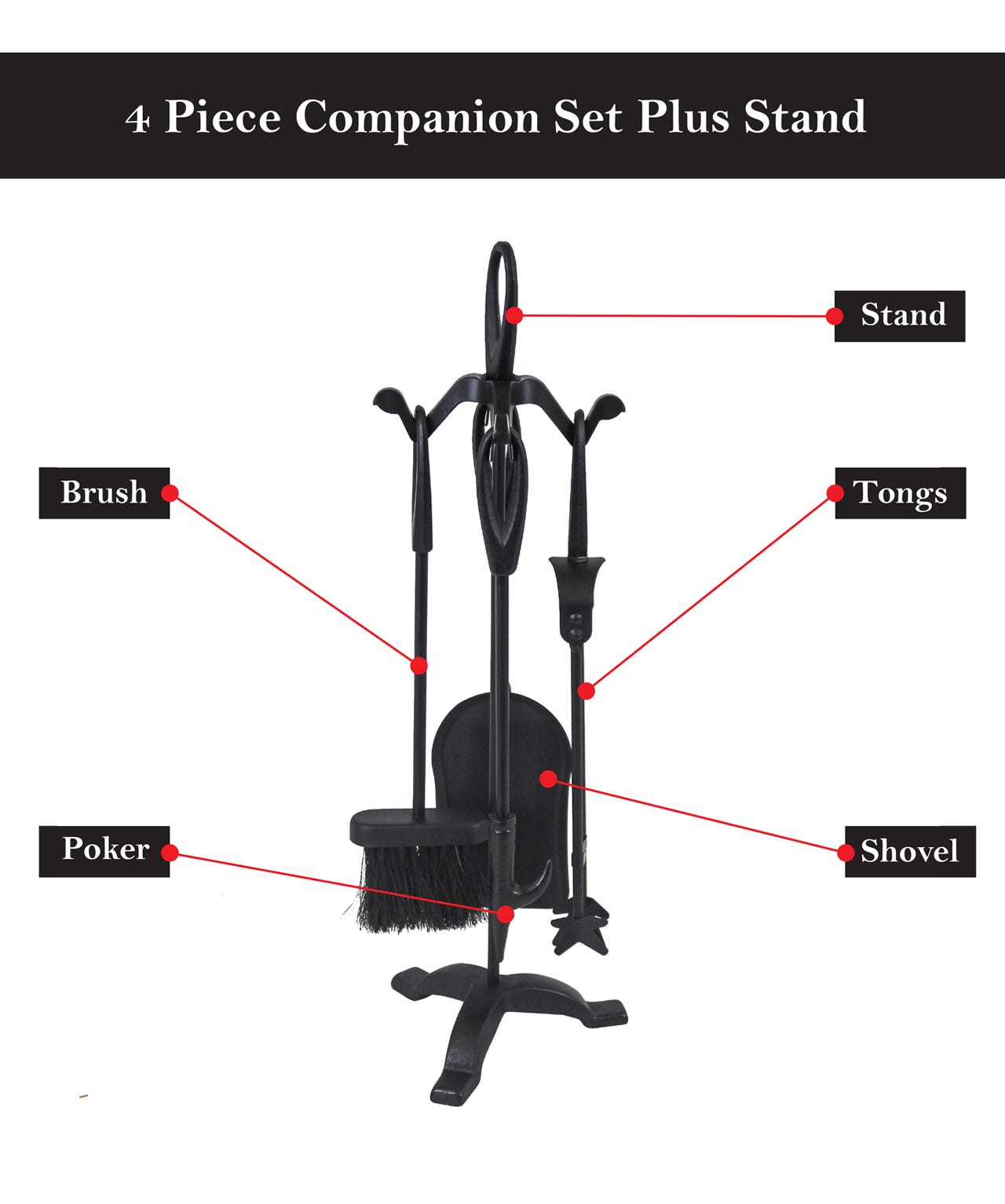 4 Piece Fire Companion Set + Stand 
