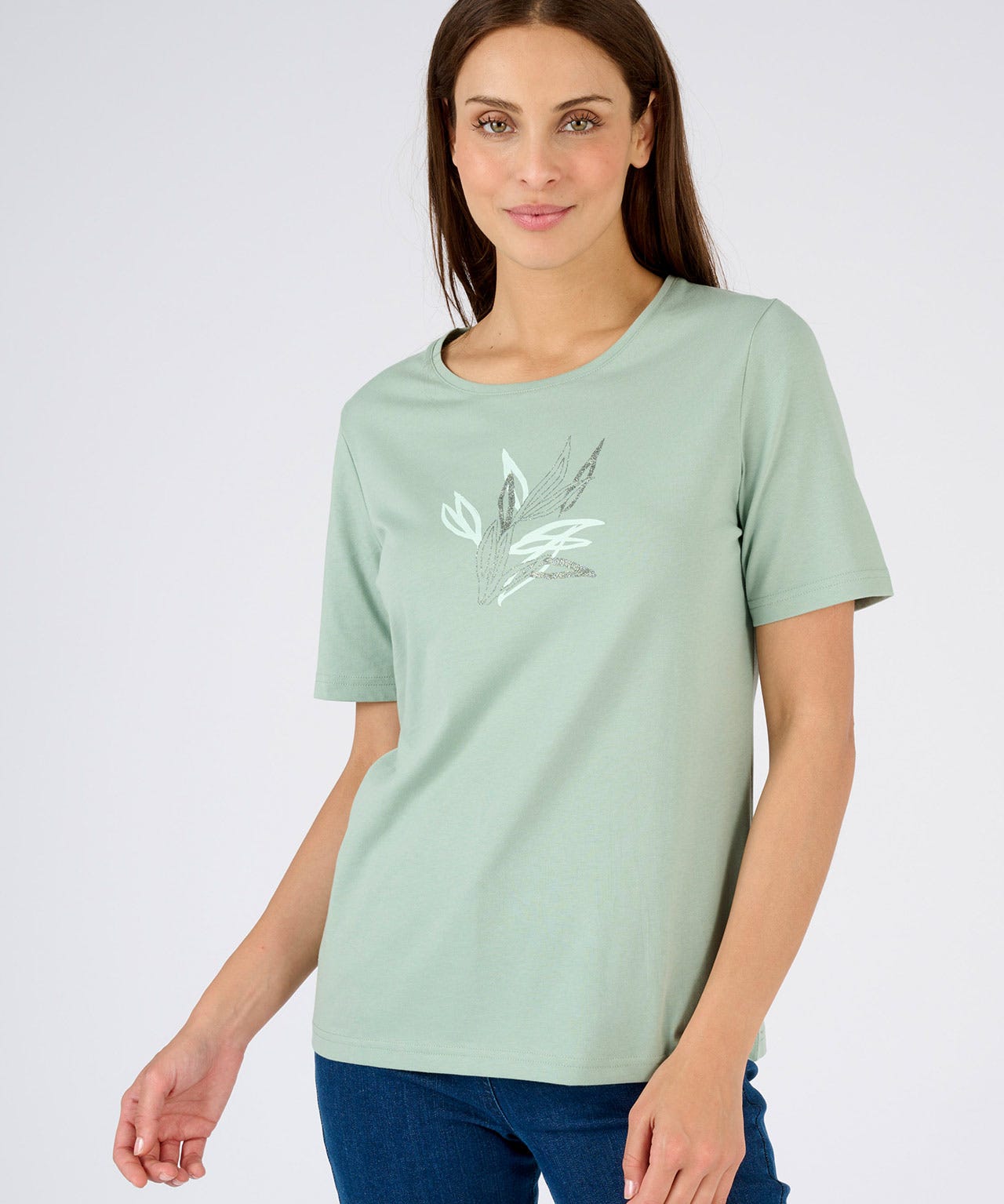 Damart Women's Pistachio Leaf Print T-Shirt