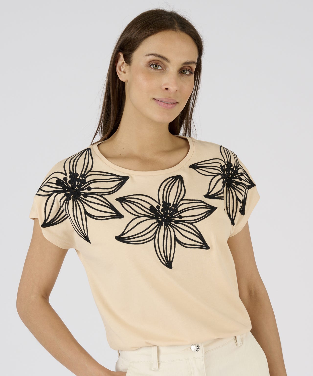 Damart Women's Beige Embroidered Top