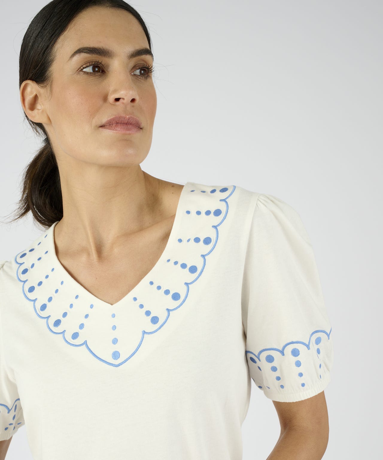 Embroidered Puff Sleeve Top 