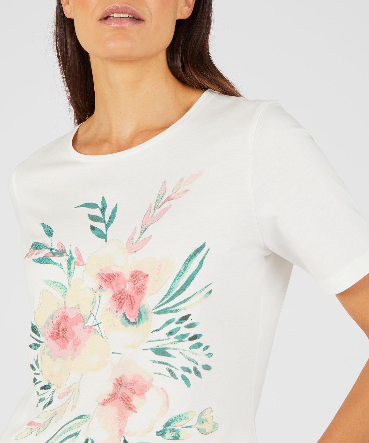 Beaded Floral Print T-shirt 