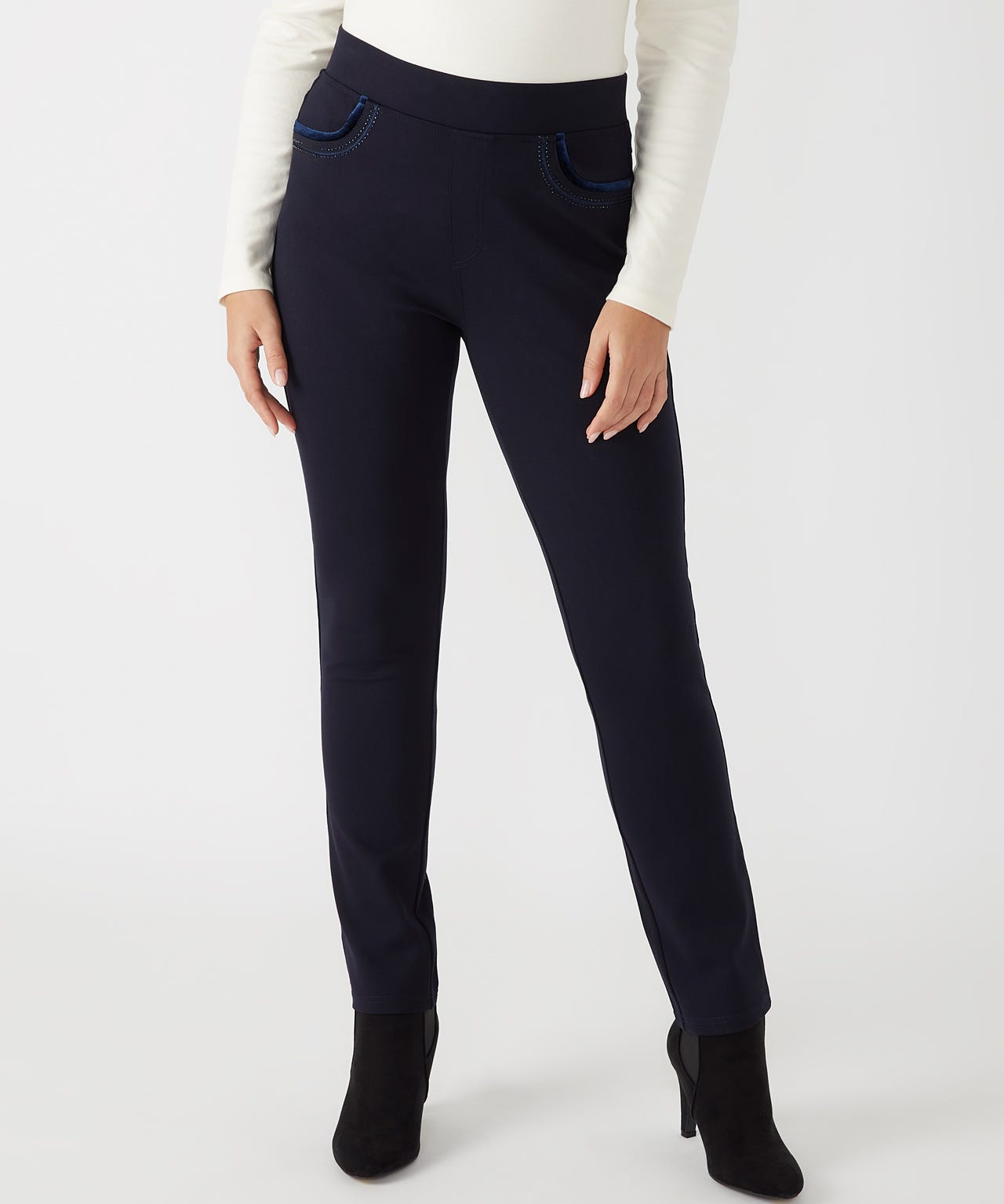 First Avenue Velvet Detailed Ponte Leggings