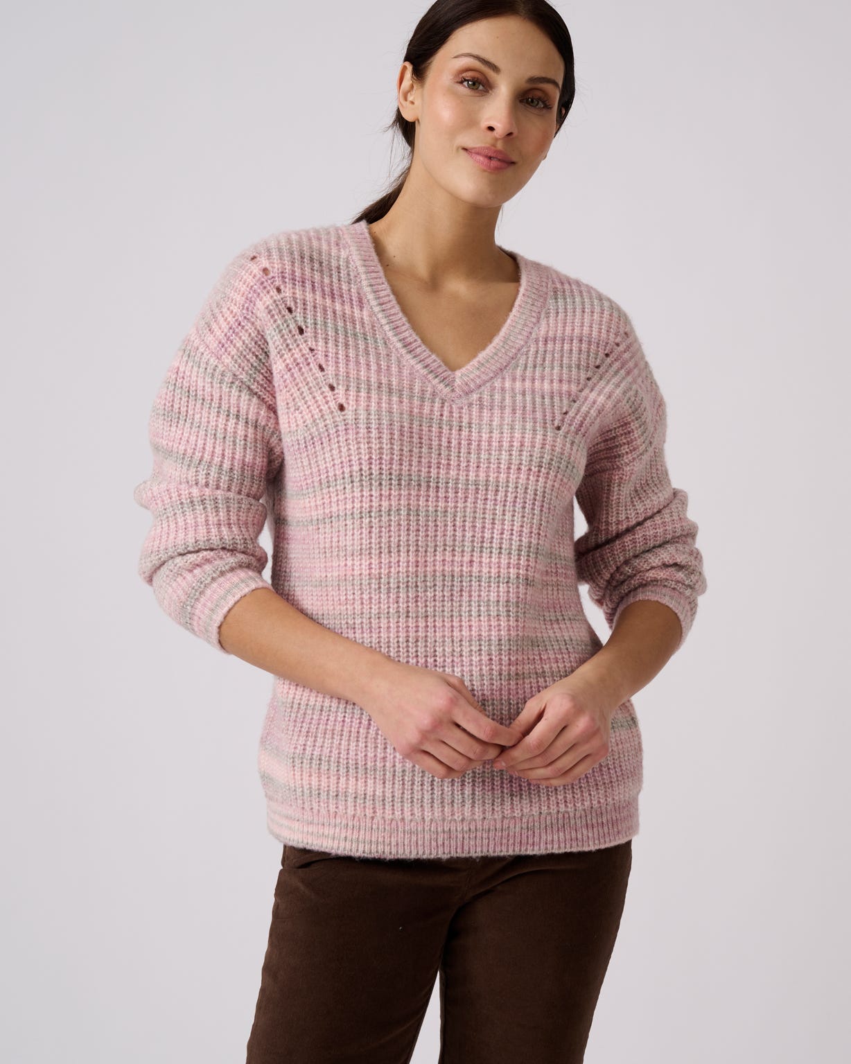 Stripe Ribbed V-Neck Jumper 