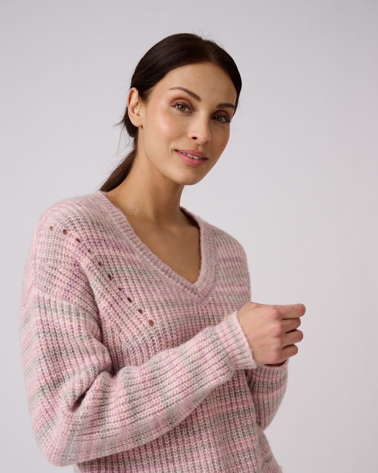 Stripe Ribbed V-Neck Jumper 