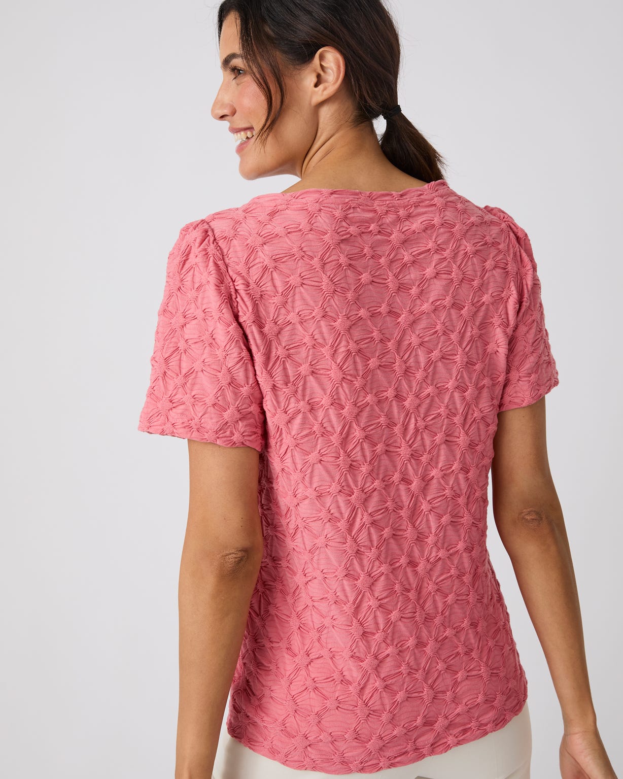Textured Gathered Sleeve T-shirt 