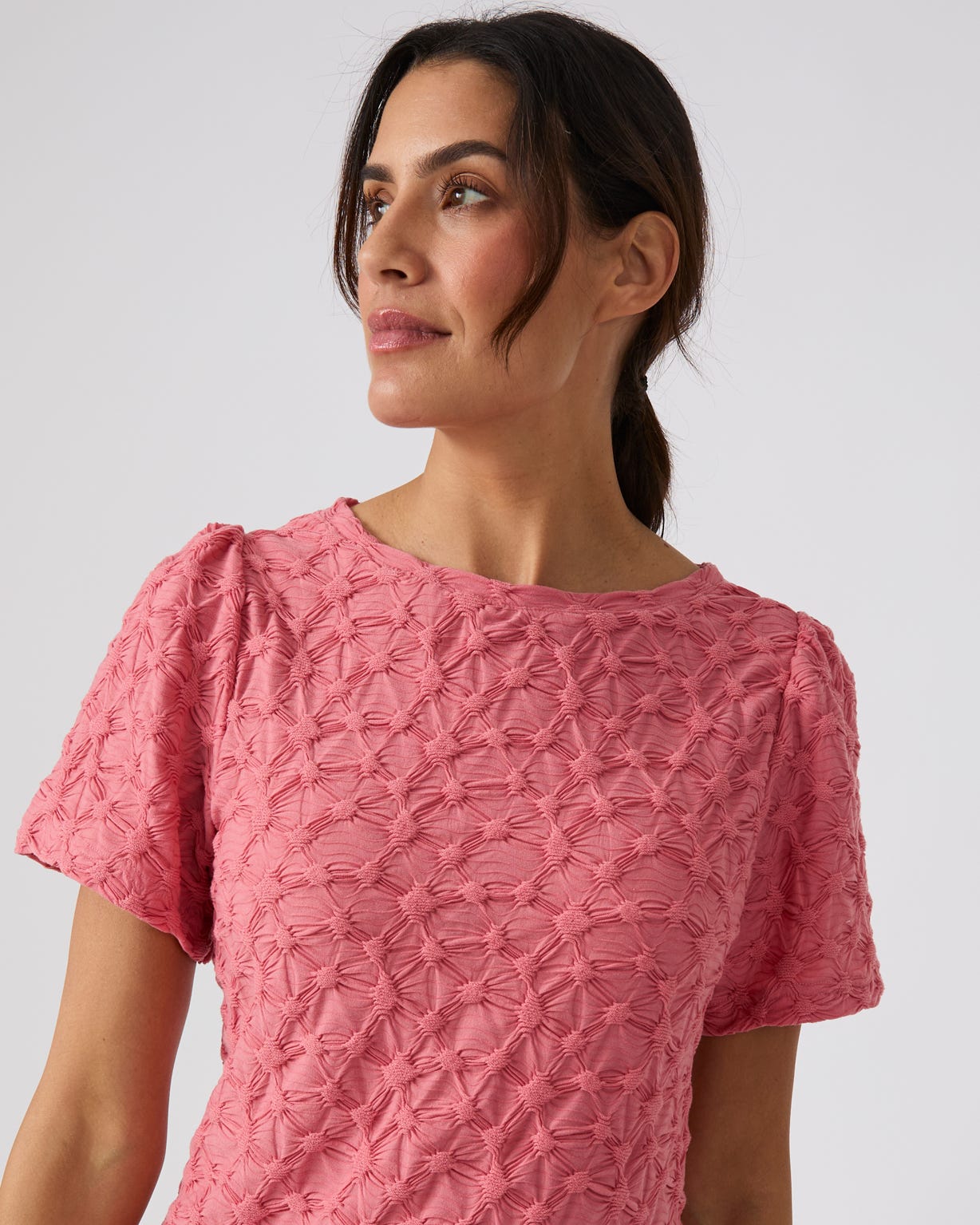 Textured Gathered Sleeve T-shirt 