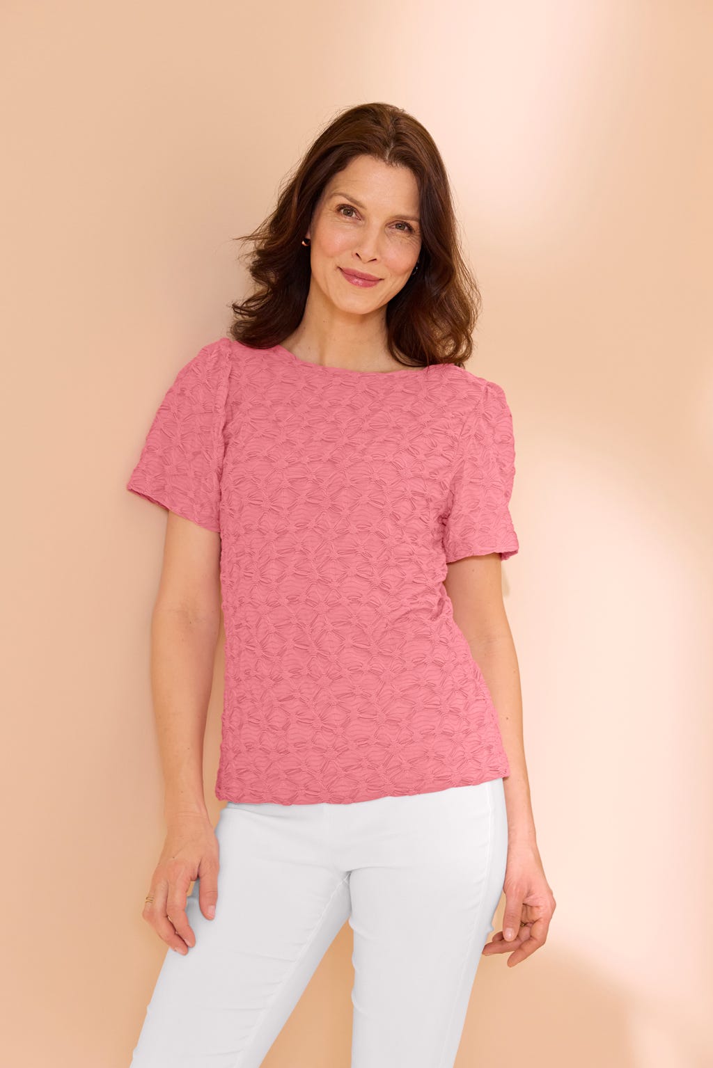 Textured Gathered Sleeve T-shirt 