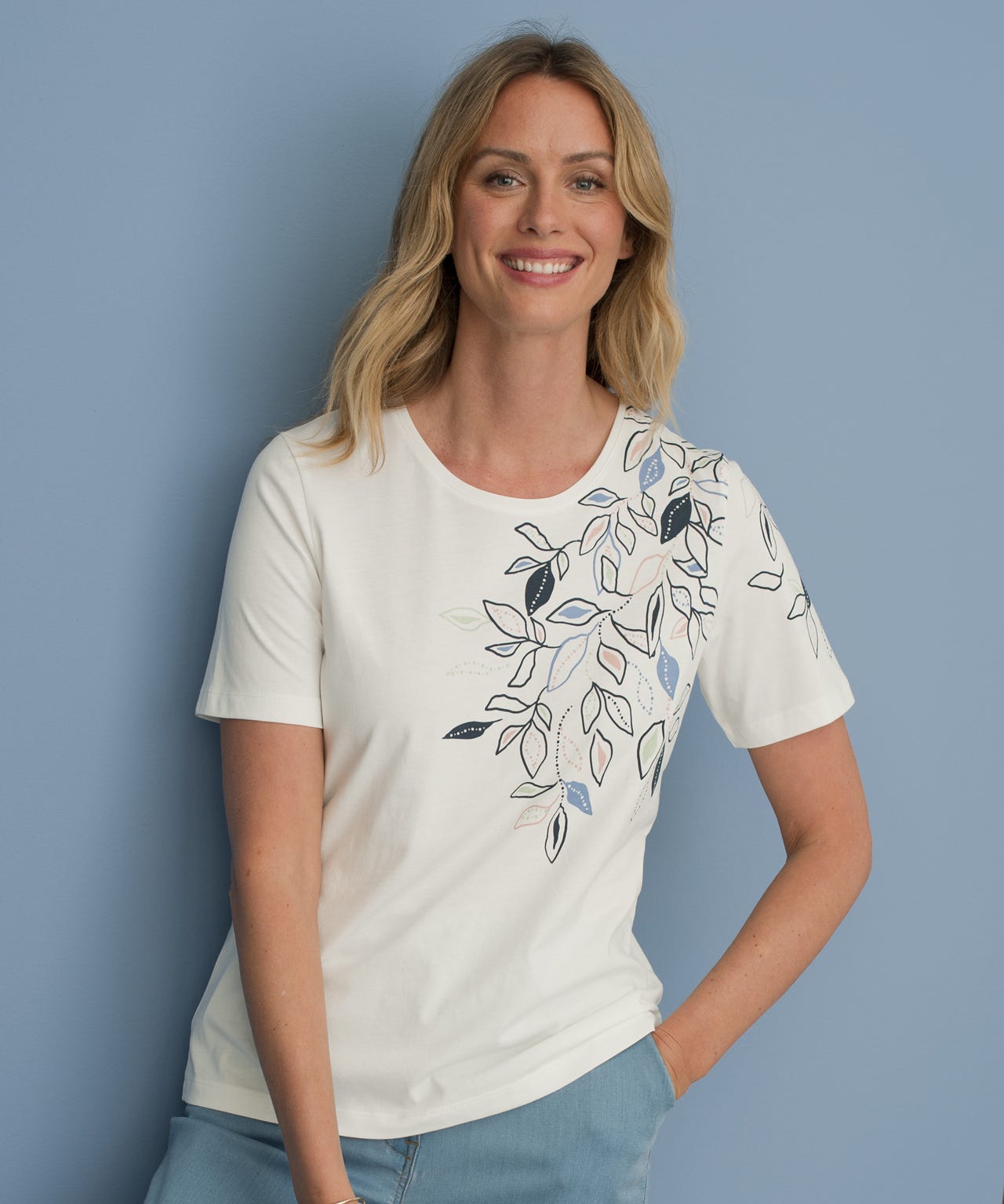 Damart Women's Off White Placement Print T-Shirt