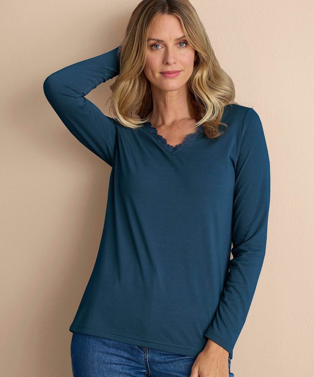 Thermolactyl Lace Trim V-neck Top