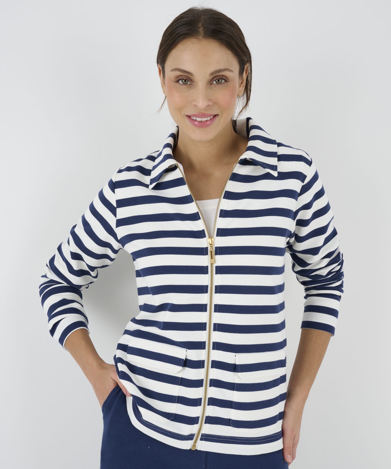 Stripe Zip Front Cardigan