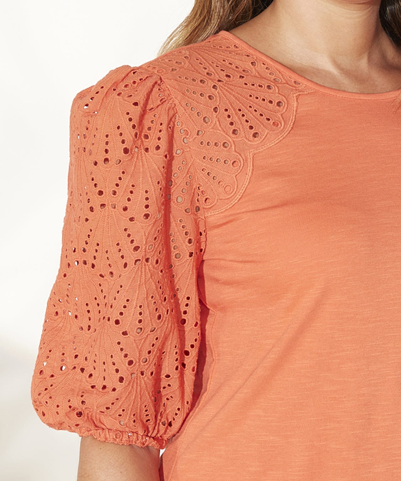 First Avenue - Lace Short Sleeve Slub Jersey Tee 
