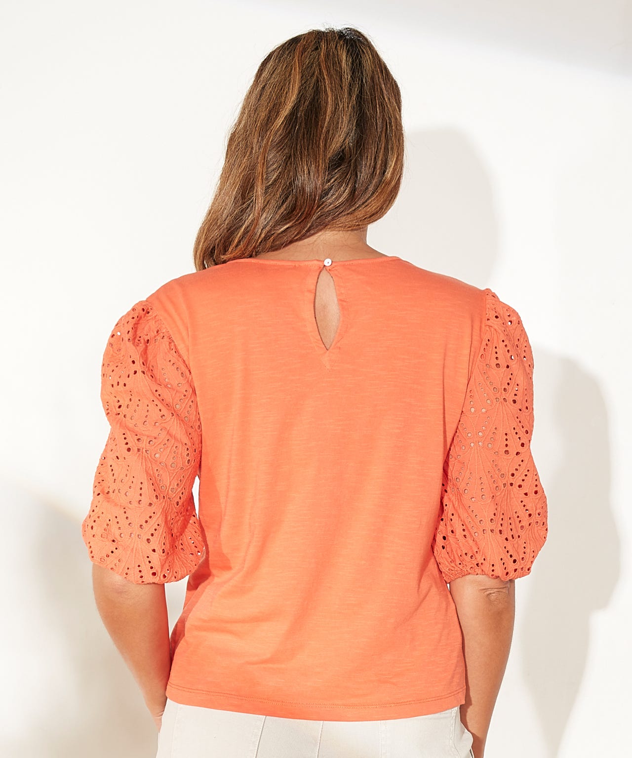 First Avenue - Lace Short Sleeve Slub Jersey Tee 