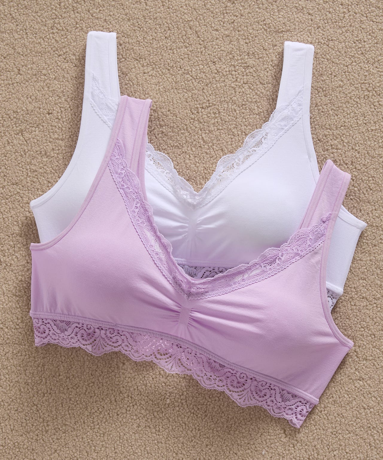 Pack of 2 Lace Trim Non-Wired Bra Tops