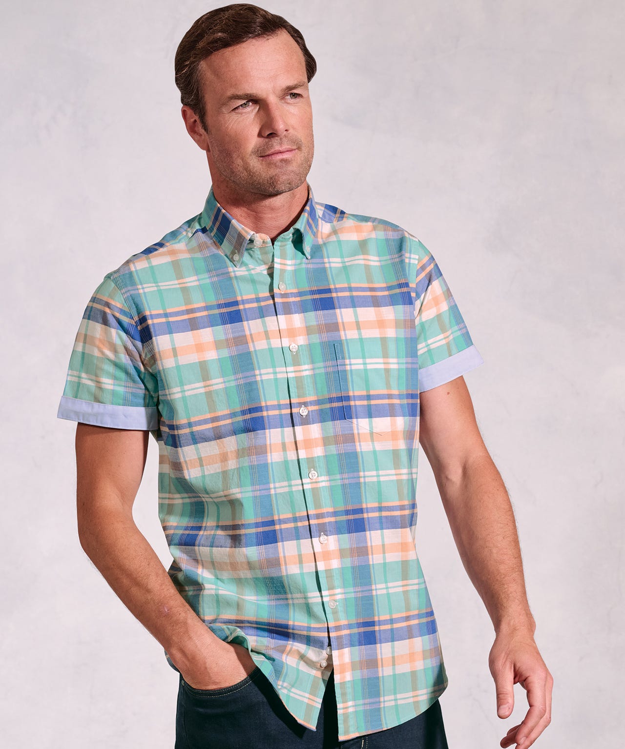 Brook Taverner - Cotton Slub Check Short Sleeve Shirt  